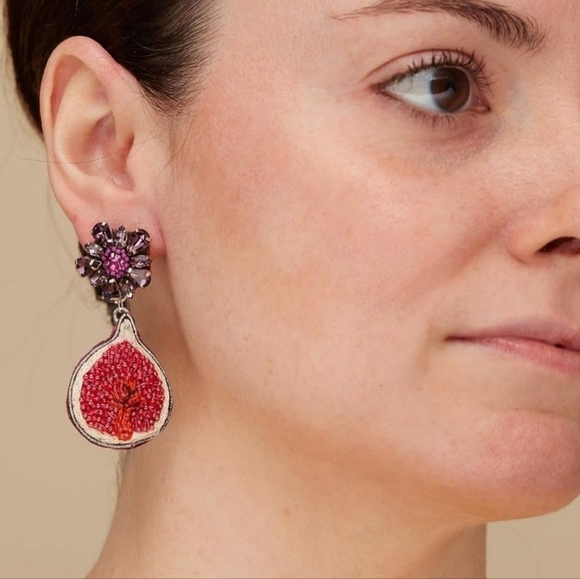 🔹️Mignonne  Gavigan🔹️ Fig Beaded Lux  Stunning Fruit Pink/ Orange Earrings - Picture 1 of 3